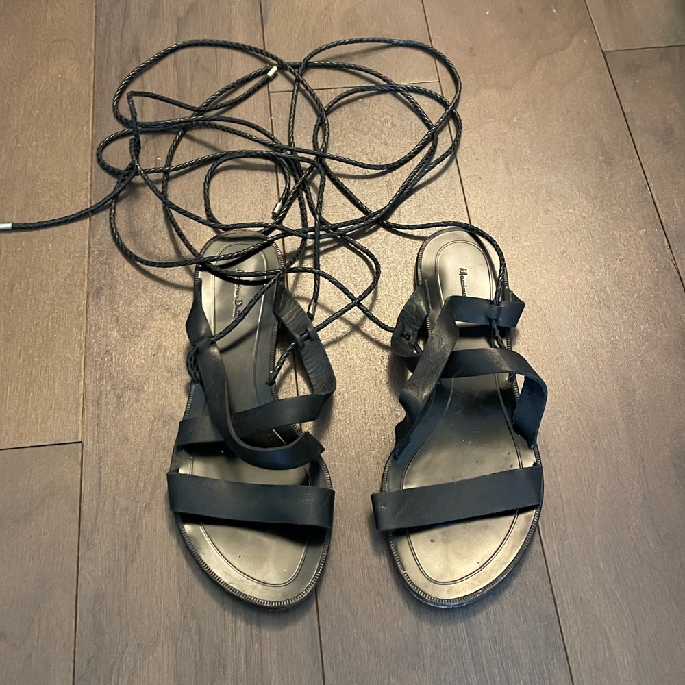 Massimo Dutti Black Lace Up Sandals Size 7